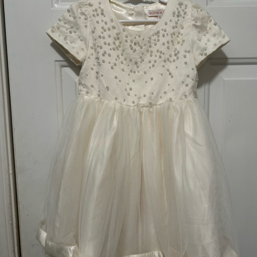 Elegant Cream Dress with Pearl Accents